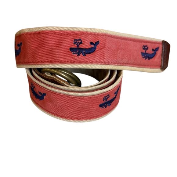 Preppy J Crew Canvas Belt Whale Print Nantucket Red S/M - Picture 2 of 6